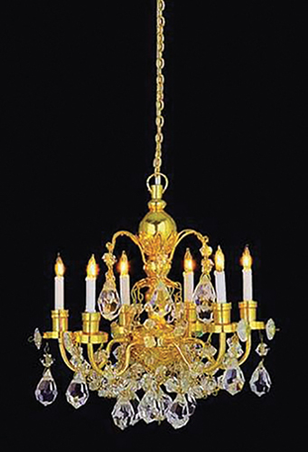 Dollhouse Miniature Brass 6-Arm Crystal Chandelier